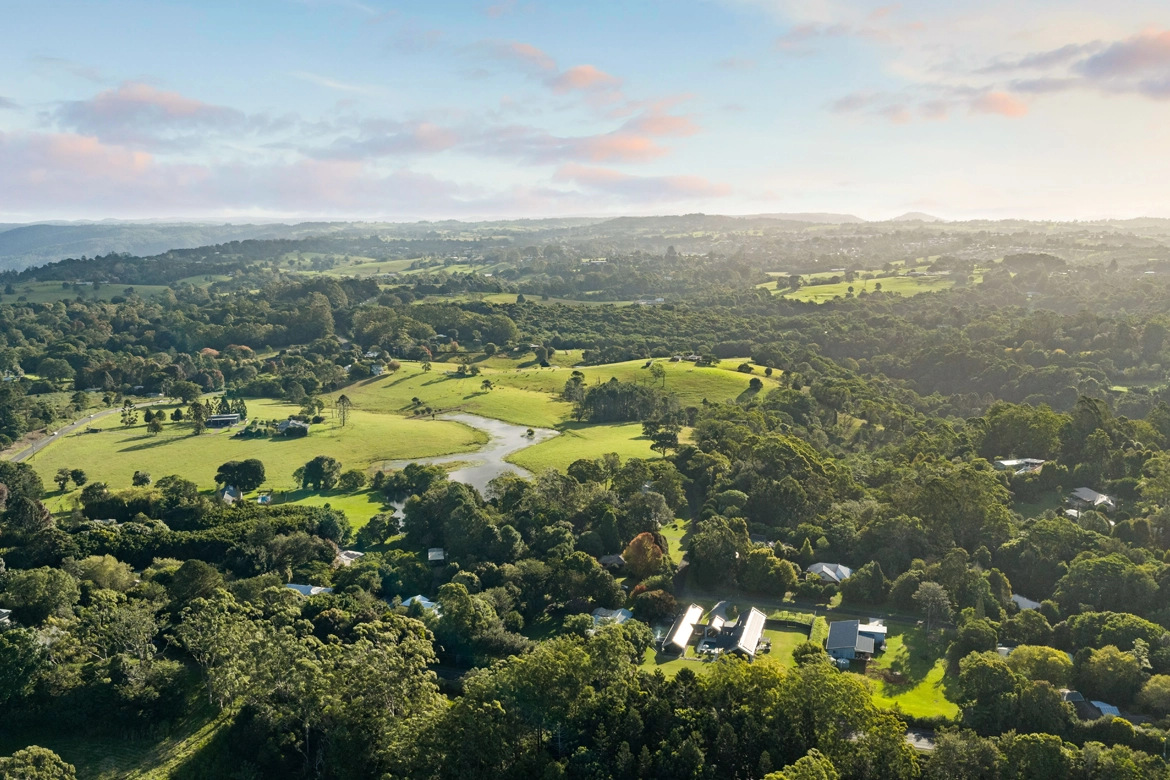 Aerial shot of Balmoral Ridge and Maleny on the Sunshine Coast