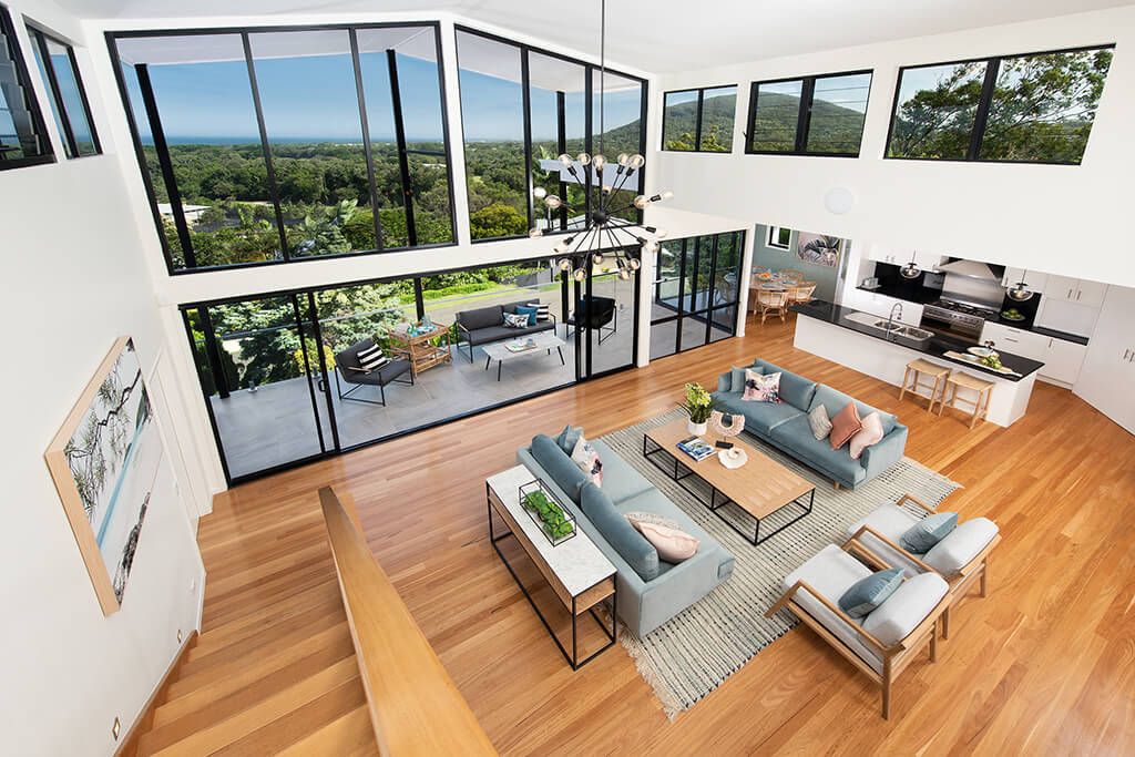 Image of living area looking out to view Endeavour Prize Home Sunshine Coast