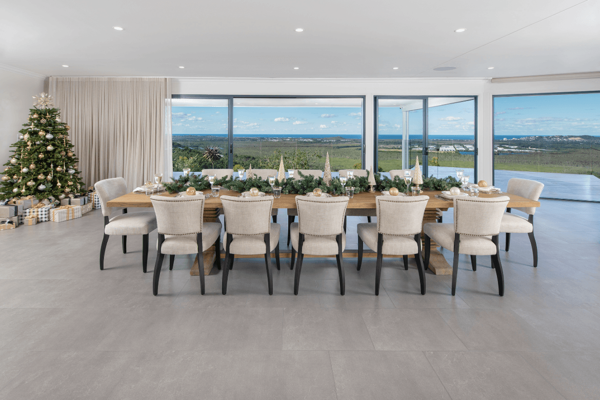 Elegant dining area featuring ocean views, located in Endeavour Foundation Prize Home 458 at Yandina Creek