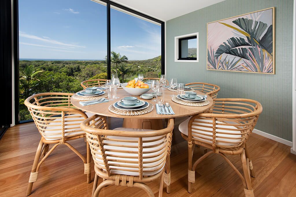 Image of dining room looking out to the view of Endeavour Prize Home 420 Yaroomba Sunshine Coast